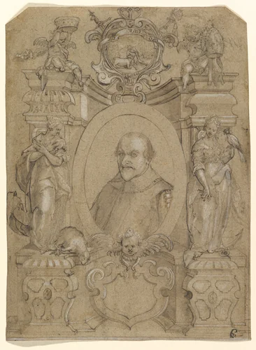 Portrait of Johann Schweickhardt von Kronberg, Archbishop of Mainz by Gerhard Brück, drawing, 1600-1630
