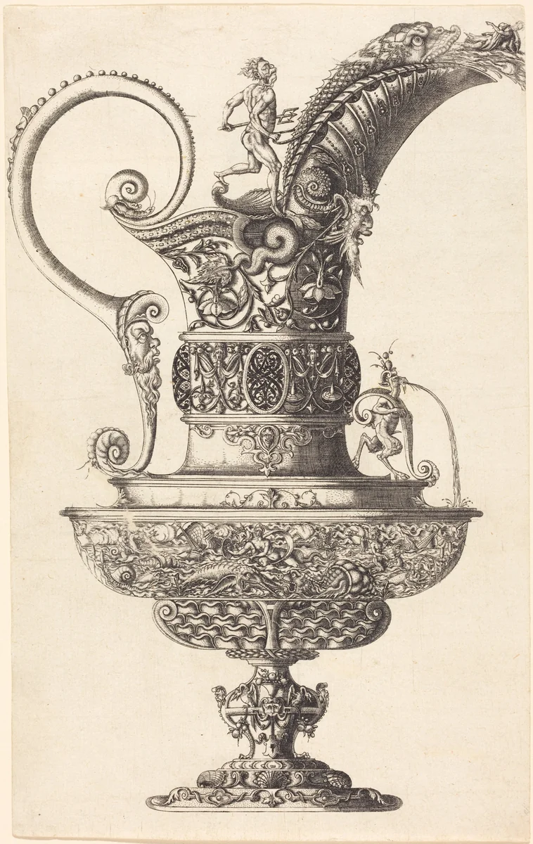 Jar with Neptune by Wenzel Jamnitzer, print, 1508-1585