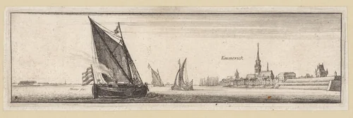 Rivierlandschap met gezicht op Emmerich by Wenceslaus Hollar, print, 1643