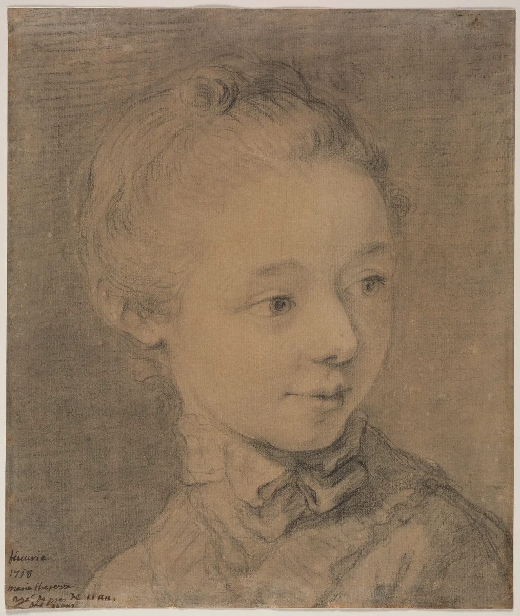 Head of a Young Girl Turning toward the Right by François Hubert Drouais, drawing, 1758
