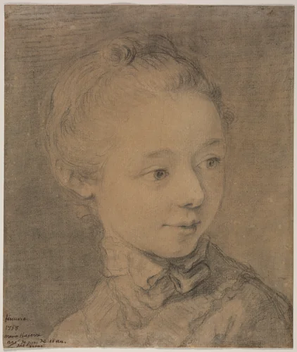 Head of a Young Girl Turning toward the Right by François Hubert Drouais, drawing, 1758