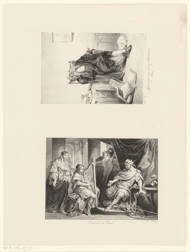 Mijmerende advocaat en David en Saul by Anthonie van Volkom, print, 1847-1865