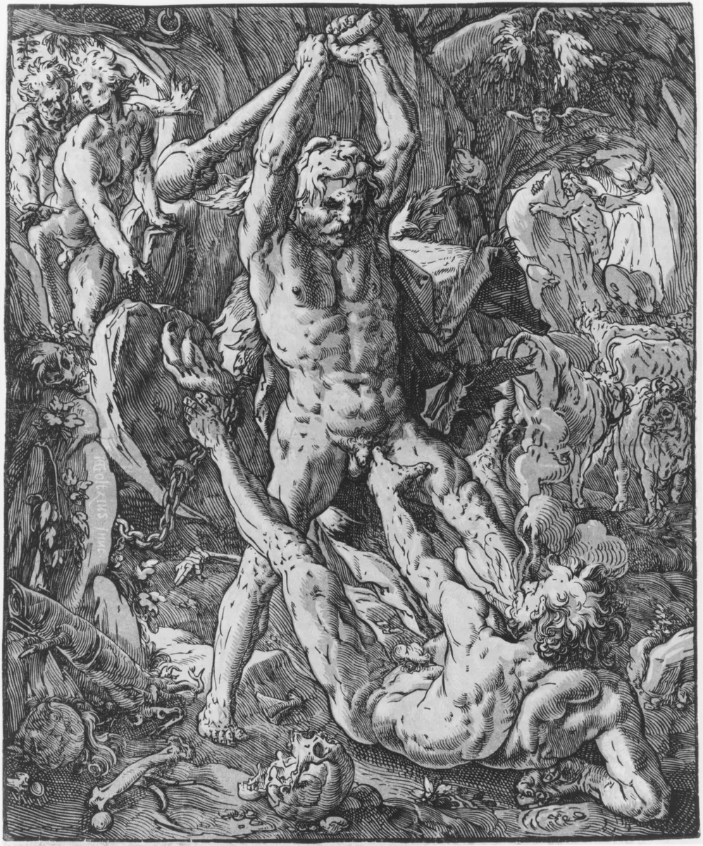 Hercules and Cacus by Hendrick Goltzius, print, 1588