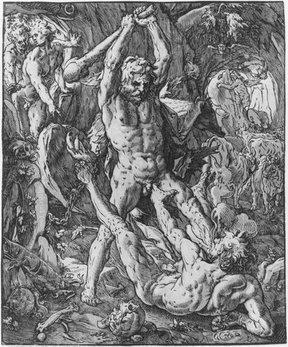 Hercules and Cacus by Hendrick Goltzius, print, 1588