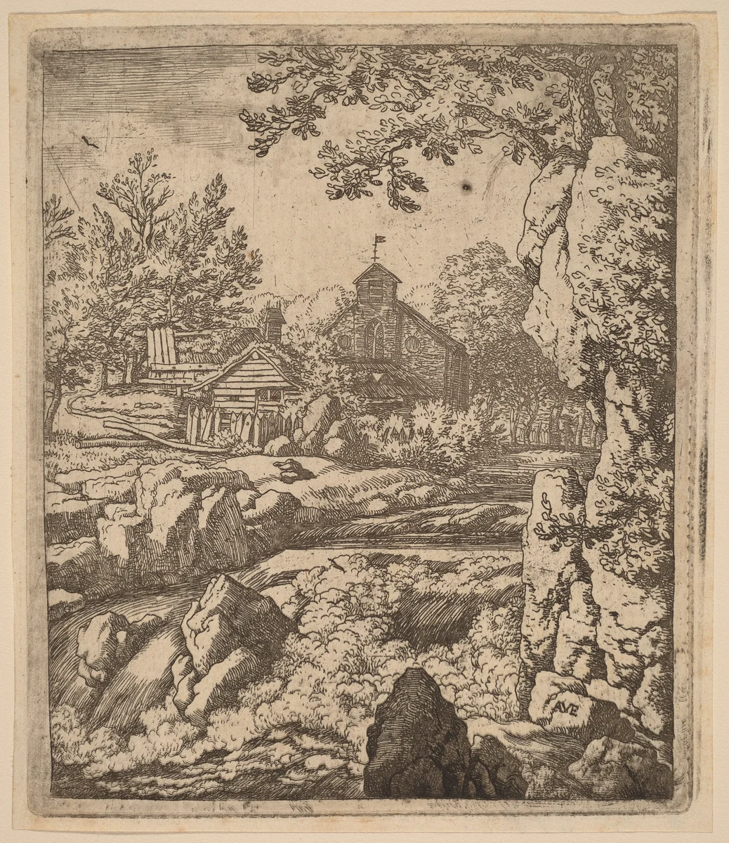 Waterfall by Allart van Everdingen, print, 1645-1656