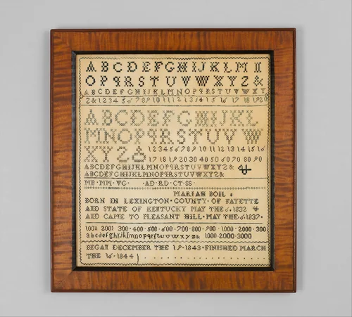 Sampler by Mariah Boil, artwork, 1844