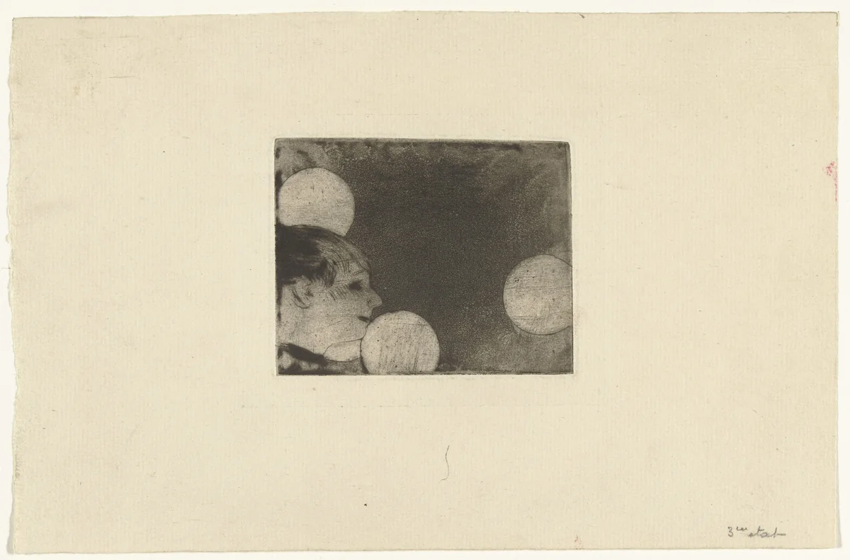 Zangeres en profil bij vier gaslampen in donkere omgeving by Edgar Degas, print, 1877-1878