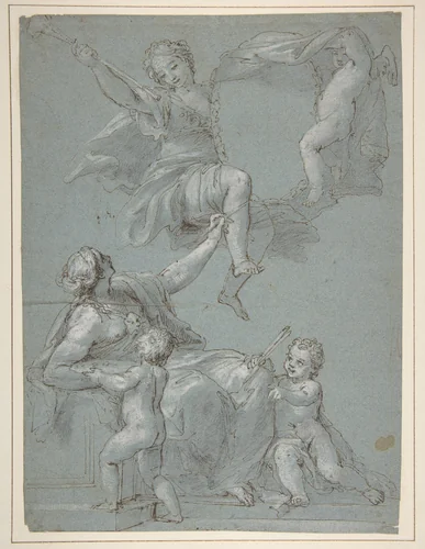 Allegorical Composition with Figures of Painting and Fame by Pietro Antonio de' Pietri, drawing, 1663-1716