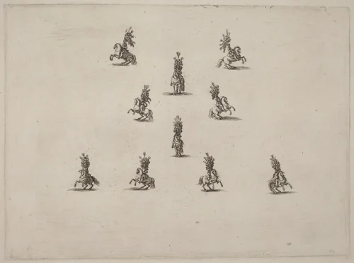 Ten Cavaliers with Large Plumed Helmets by Stefano della Bella, print, 1652