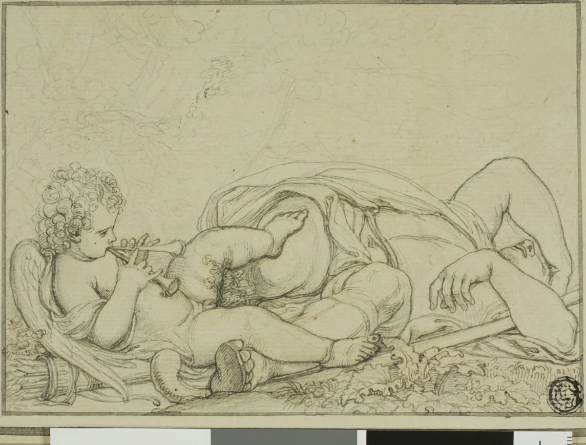 Cupid Playing Flute and Sleeping Shepherd by Richard Cosway, drawing, 1762-1821