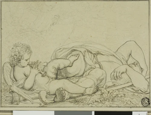 Cupid Playing Flute and Sleeping Shepherd by Richard Cosway, drawing, 1762-1821