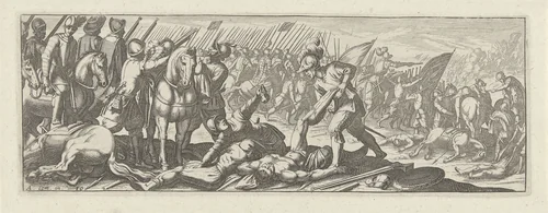 Soldaten beroven lijken op het slagveld by Simon Frisius, print, 1595-1628