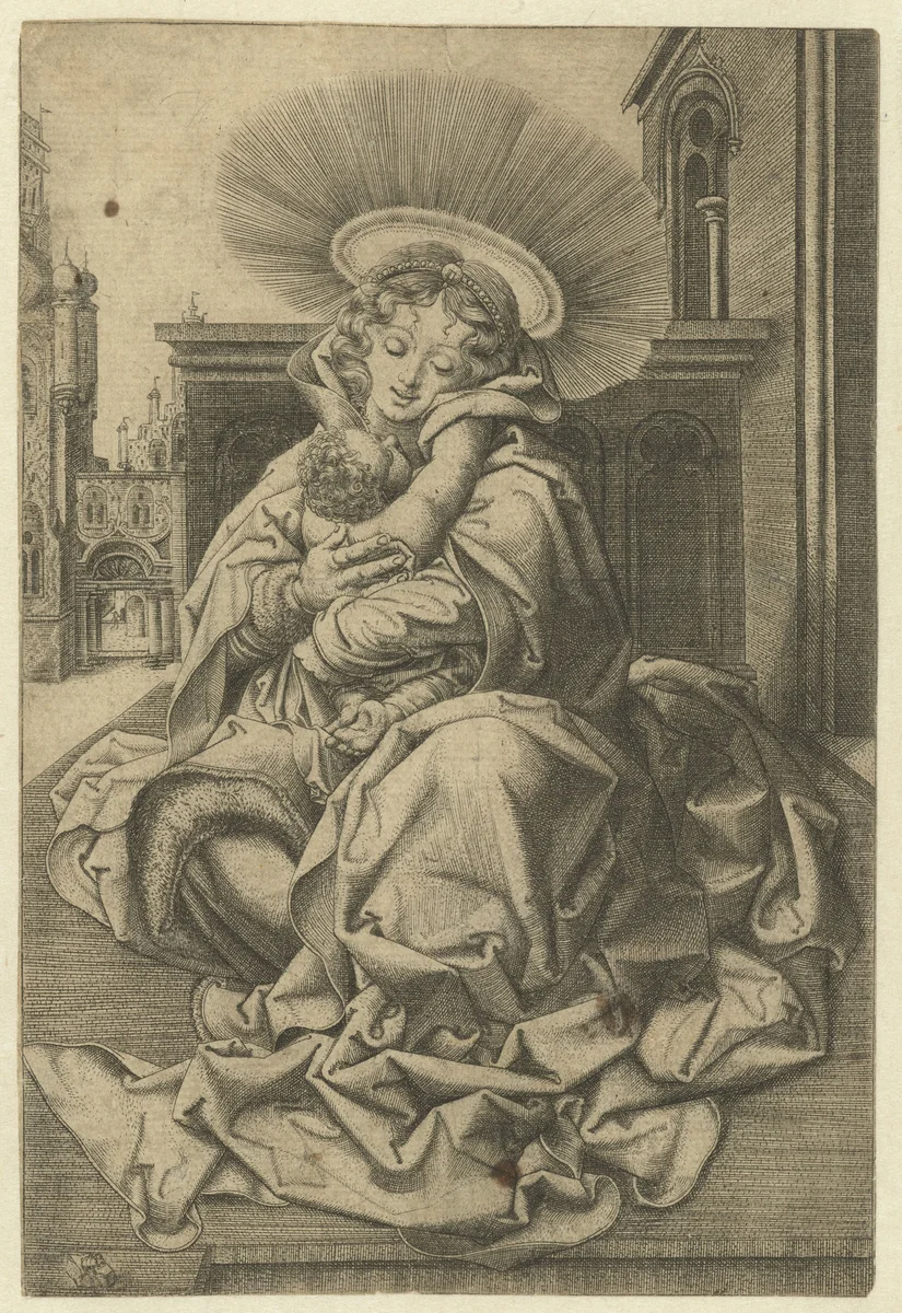 Madonna met kind in een hof by Unknown, print, 1520-1530