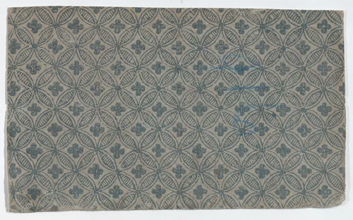 Sheet with pattern of overlapping circles with clover shapes by anonymous, print, 1800-1900