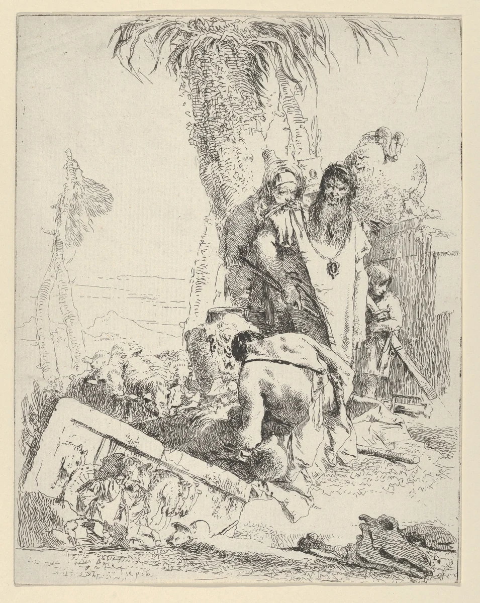 Shepherd with Two Magicians, from "Scherzi" by Giovanni Battista Tiepolo, print, 1733-1767