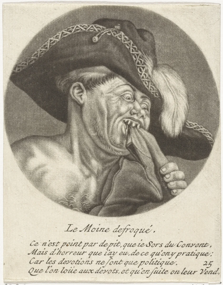 Monnik met een gevederde hoed by Jacob Gole, print, 1670-1724