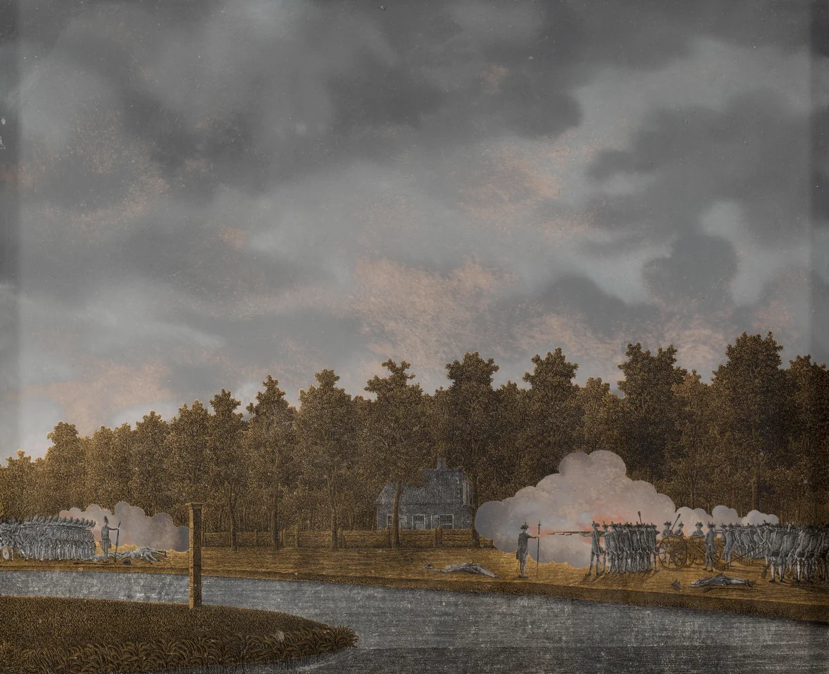 Exchange of Fire on the Vaartse Rijn near Jutphaas by Jonas Zeuner, painting, 1787-1788