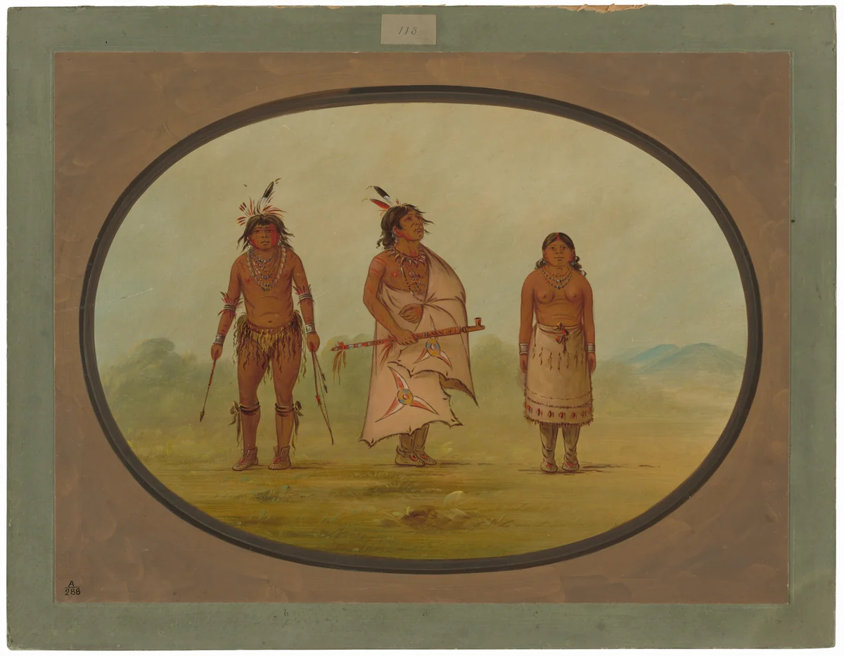 Mohave Chief, a Warrior, and His Wife by George Catlin, painting, 1855-1869