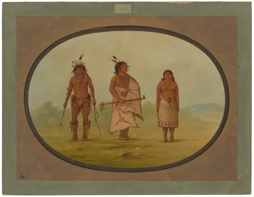 Mohave Chief, a Warrior, and His Wife by George Catlin, painting, 1855-1869