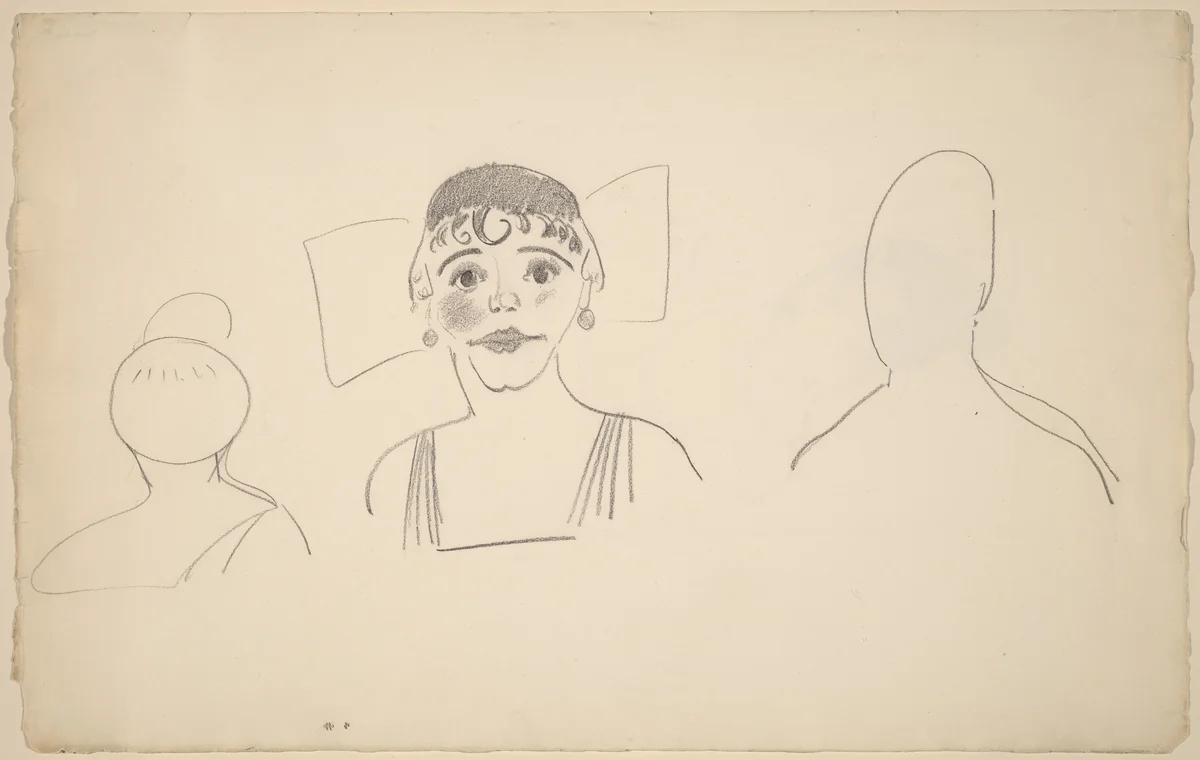 Sketches of Three Female Heads [recto] by George Bellows, drawing, 1882-1925