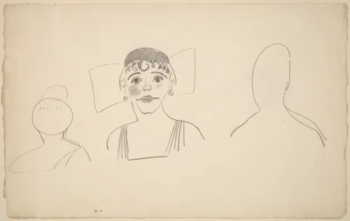 Sketches of Three Female Heads [recto] by George Bellows, drawing, 1882-1925