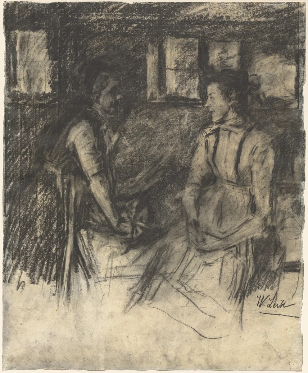 Two Women in the Kitchen by Wilhelm Leibl, drawing, 1895-1897