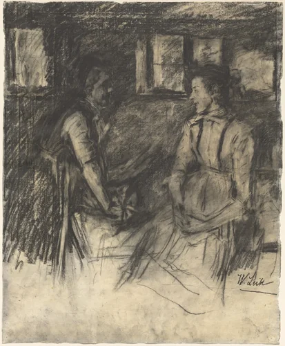 Two Women in the Kitchen by Wilhelm Leibl, drawing, 1895-1897