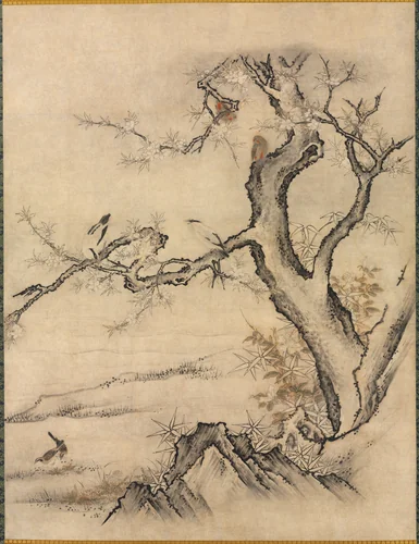 Flowers and Birds in a Spring Landscape by Kano Motonobu (狩野元信), painting, 1500-1559