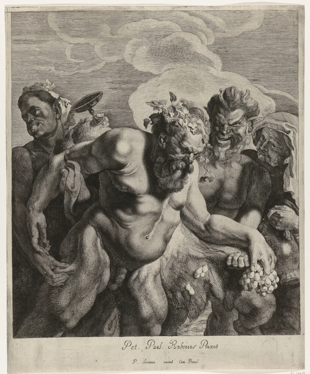 Dronken Silenus by Jonas Suyderhoef, print, 1644-1650