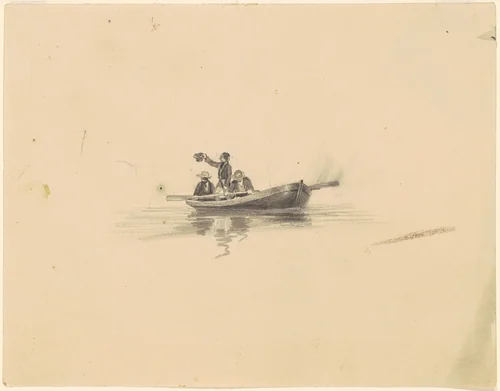 Men in a Rowboat by James Goodwyn Clonney, drawing, 1840-1850