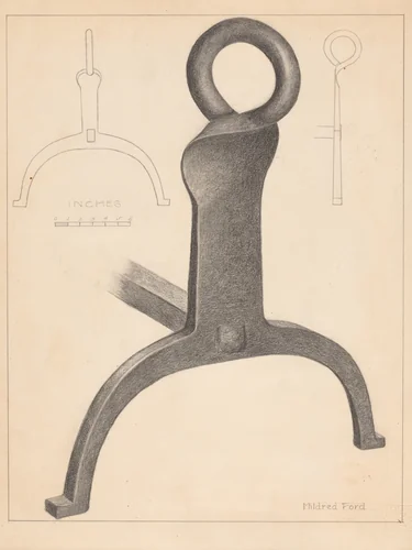 Andiron (one of pair) by Mildred Ford, index of american design, 1936