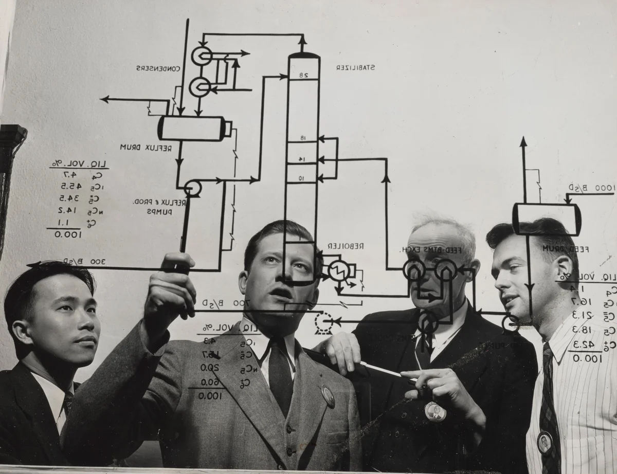 Title from caption on object: A Problem Looks at an Engineer by Gordon Parks, photograph, 1945