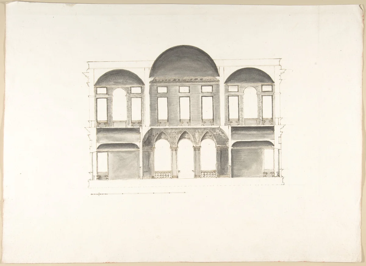 Section of a Palace by Pietro Paolo Coccetti, drawing, 1710-1727