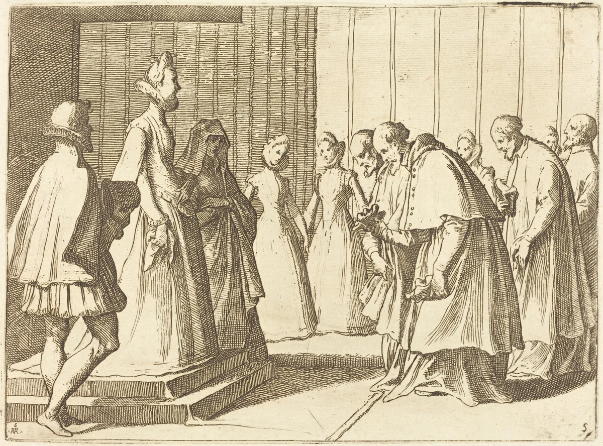 Margaret of Austria Receiving the Homage of Cardinals and Prelates by Raffaello Schiaminossi, print, 1612