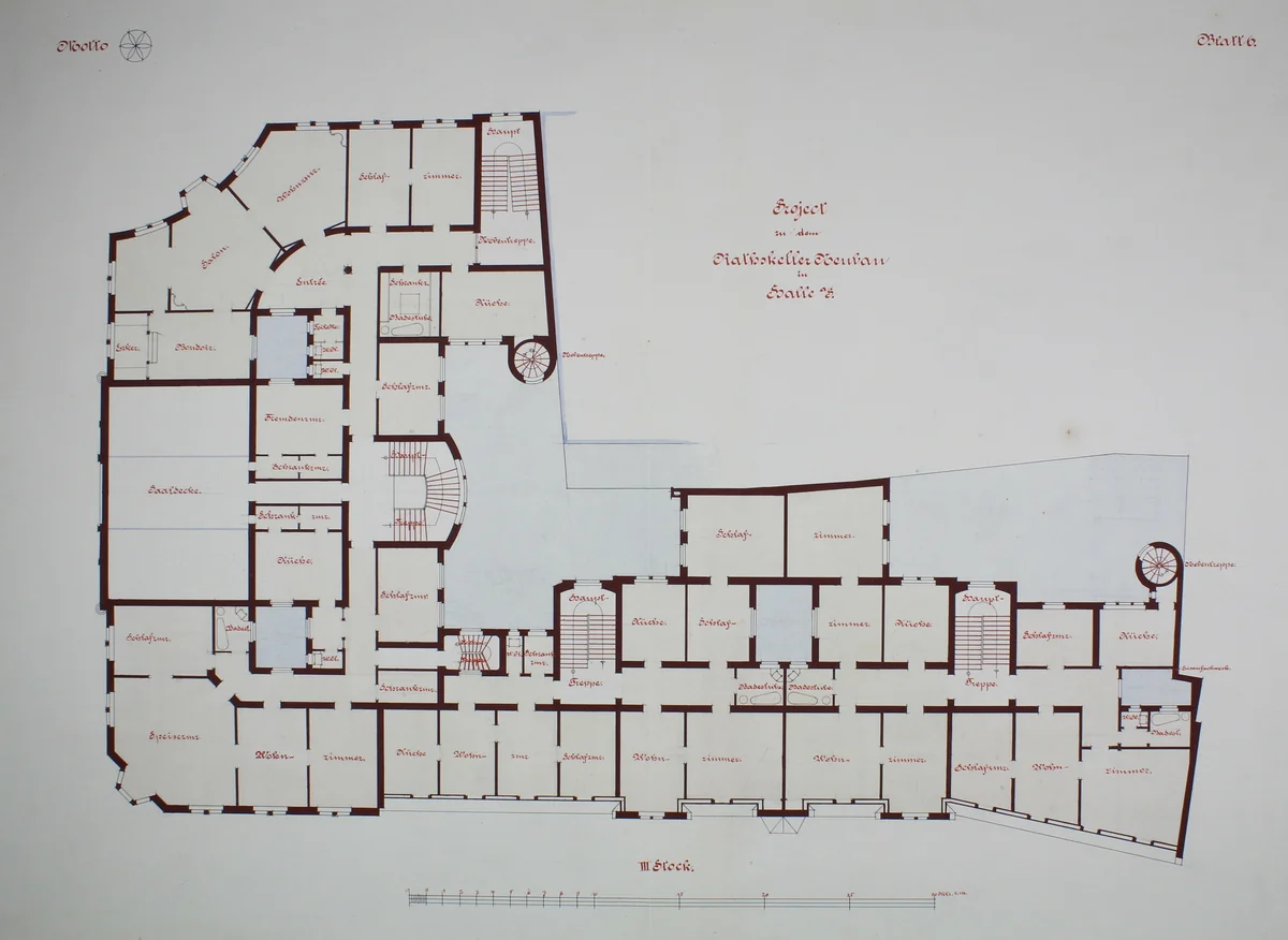 Rathskeller Neubau, Halle (Saale), Saxony-Anhalt, Germany, Third Floor Plan by Peter J. Weber, drawing, 1882-1892