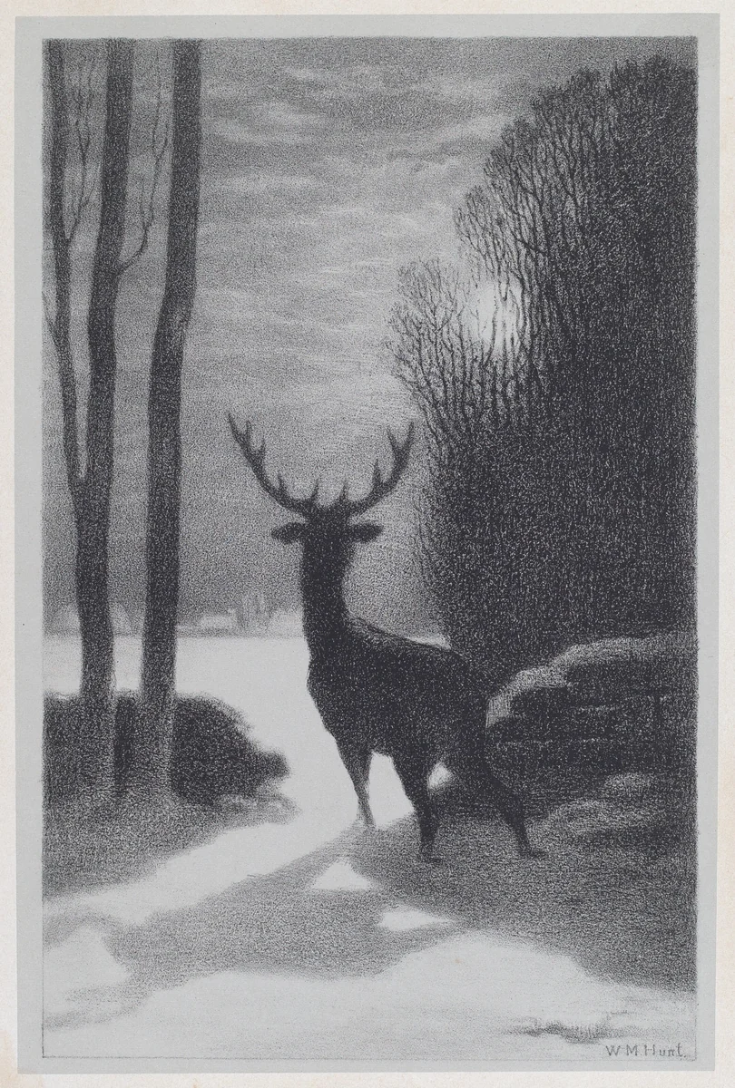 Stag in the Moonlight by William Morris Hunt, print, 1857