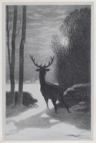 Stag in the Moonlight by William Morris Hunt, print, 1857