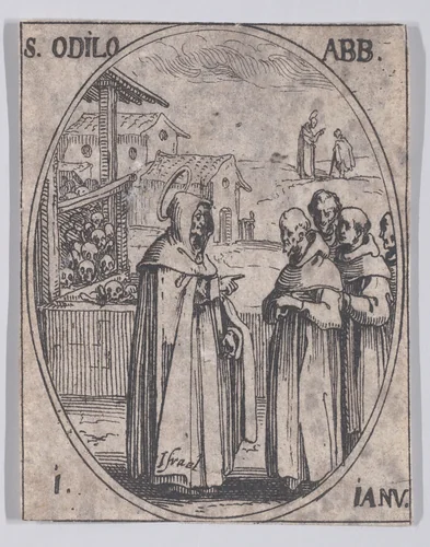 S. Odilon, abbé (St. Odilo, Abbot), January 1st, from "Les Images De Tous Les Saincts et Saintes de L'Année" (Images of All of the Saints and Feast Days of the Year) by Jacques Callot, print, 1636