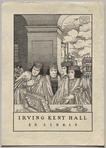 Bookplate: Irving Kent Hall, Ex Libris inscribed by Frederick Garrison Hall, print