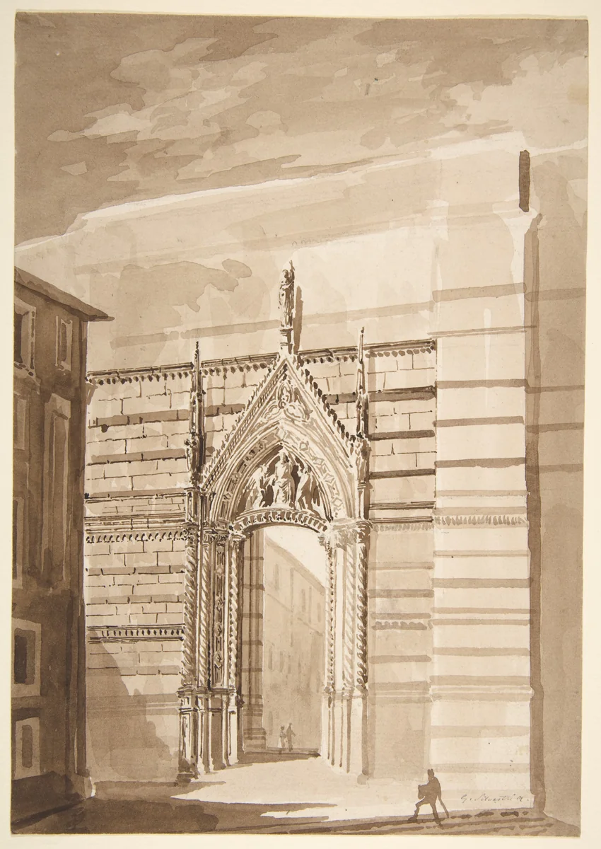 View of the Entrance to the Piazza del Duomo from the Piazza San Giovanni in Siena by Giovanni Battista Silvestri, drawing, 1816-1873