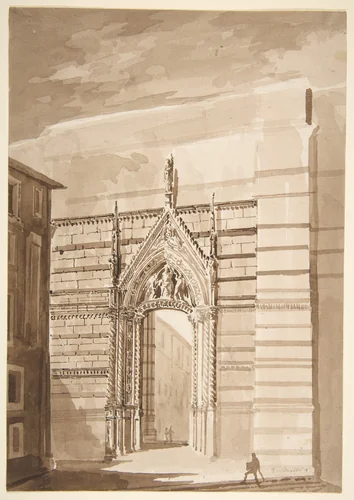 View of the Entrance to the Piazza del Duomo from the Piazza San Giovanni in Siena by Giovanni Battista Silvestri, drawing, 1816-1873