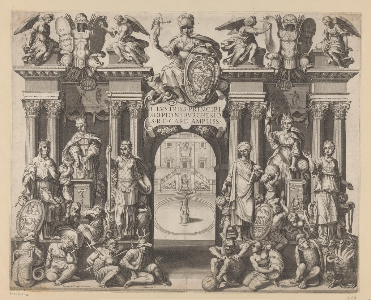 Allegorie op kardinaal Scipione Borghese by Unknown, print, 1576-1624
