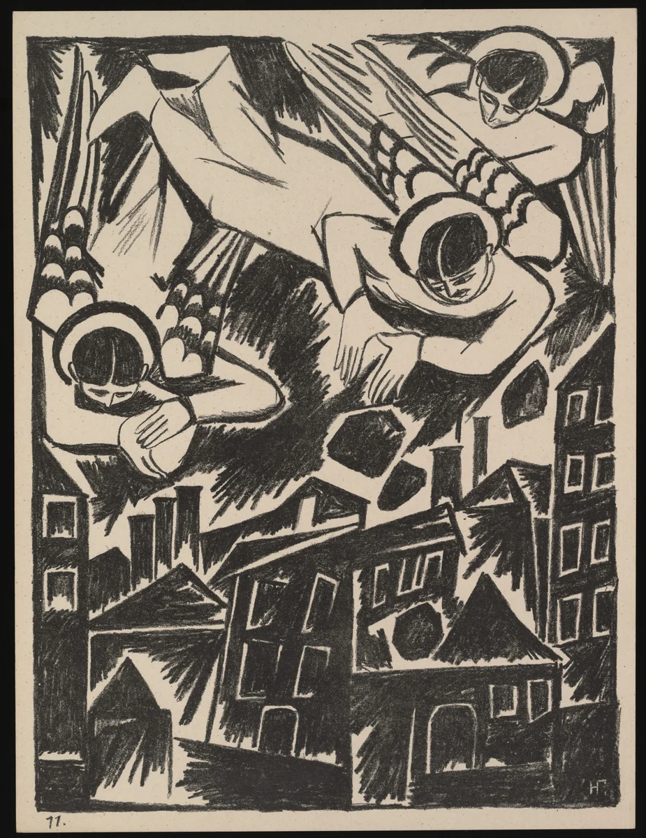 Grad obrechennyi (The Doomed City) from Misticheskie obrazy voiny. 14 litografii (Mystical Images of War: Fourteen Lithographs) by Natalia Goncharova, print, 1914
