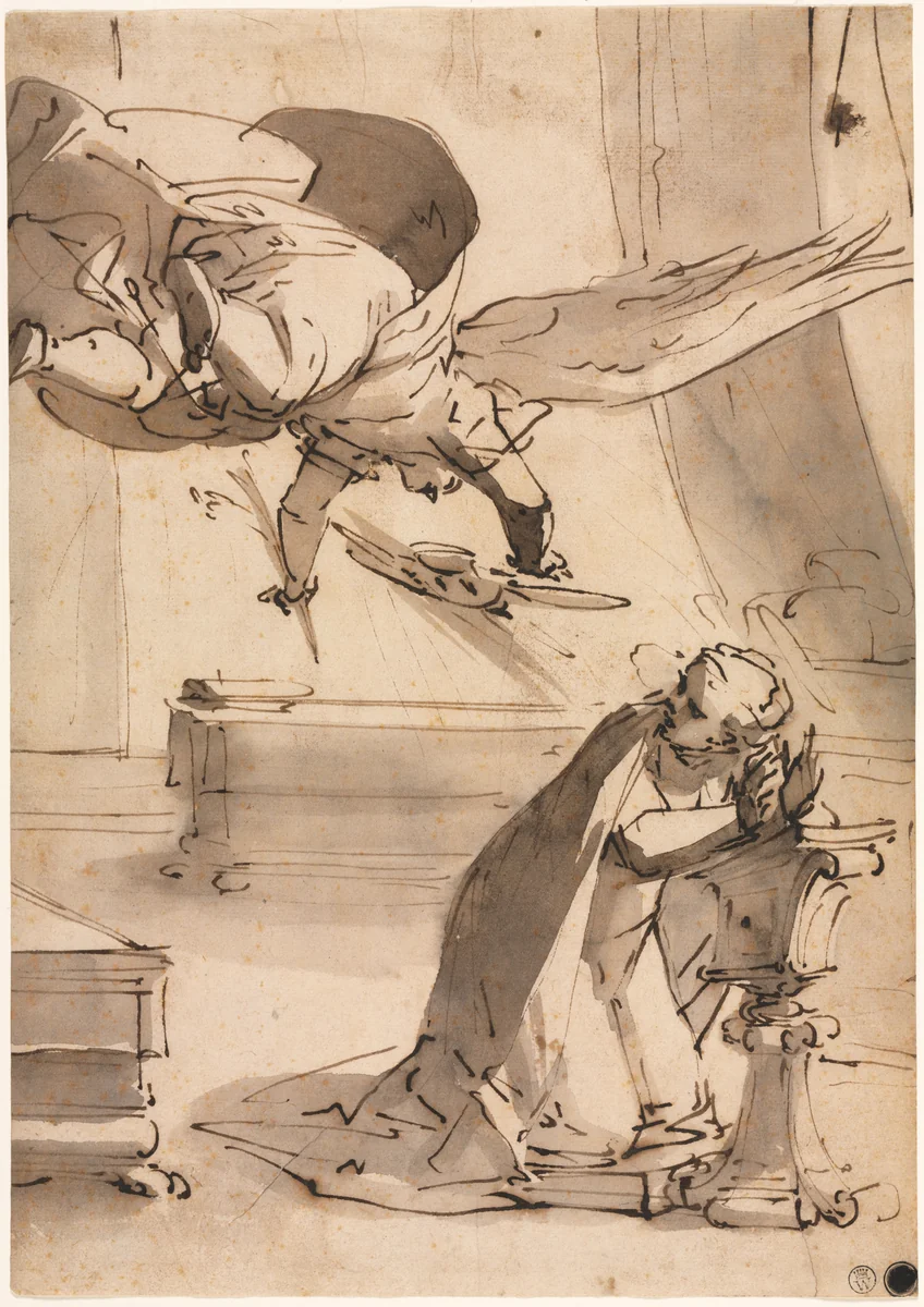 The Annunciation by Luca Cambiaso, drawing, 1563-1573