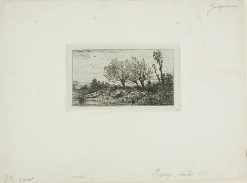 Landscape, Willow Trees by Charles-Émile Jacque, print, 1840-1850