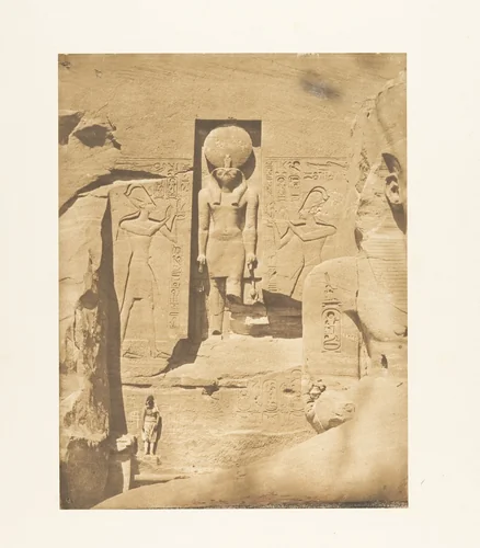 Décoration de l'entrée du grand Spéos d'Abousembil (Le Dieu Phré recevant les offrandes de Rhamsès-le-grand) by Maxime Du Camp, photograph, 1850