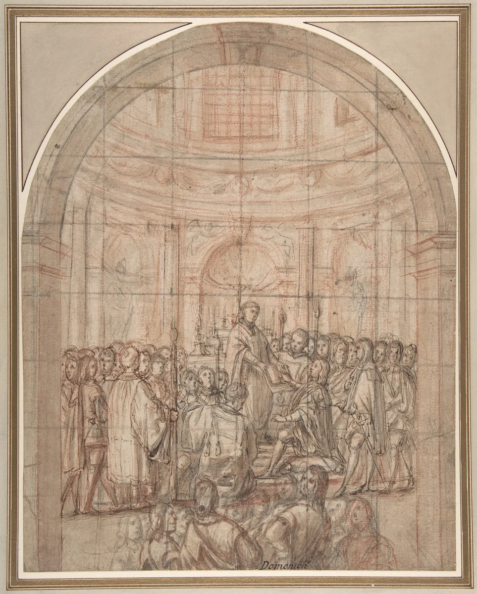 The Swearing In of a Knight of the Tuscan Order of Saint Stephen (or Malta) by anonymous, drawing, 1600-1620