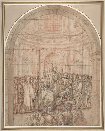 The Swearing In of a Knight of the Tuscan Order of Saint Stephen (or Malta) by anonymous, drawing, 1600-1620