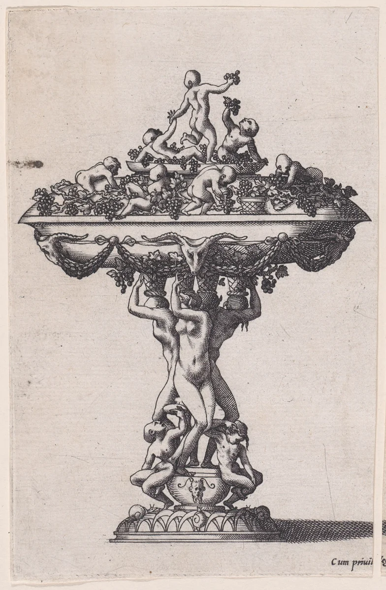 Covered Cup with Nude Figures Forming Stem by René Boyvin, print, 1525-1600
