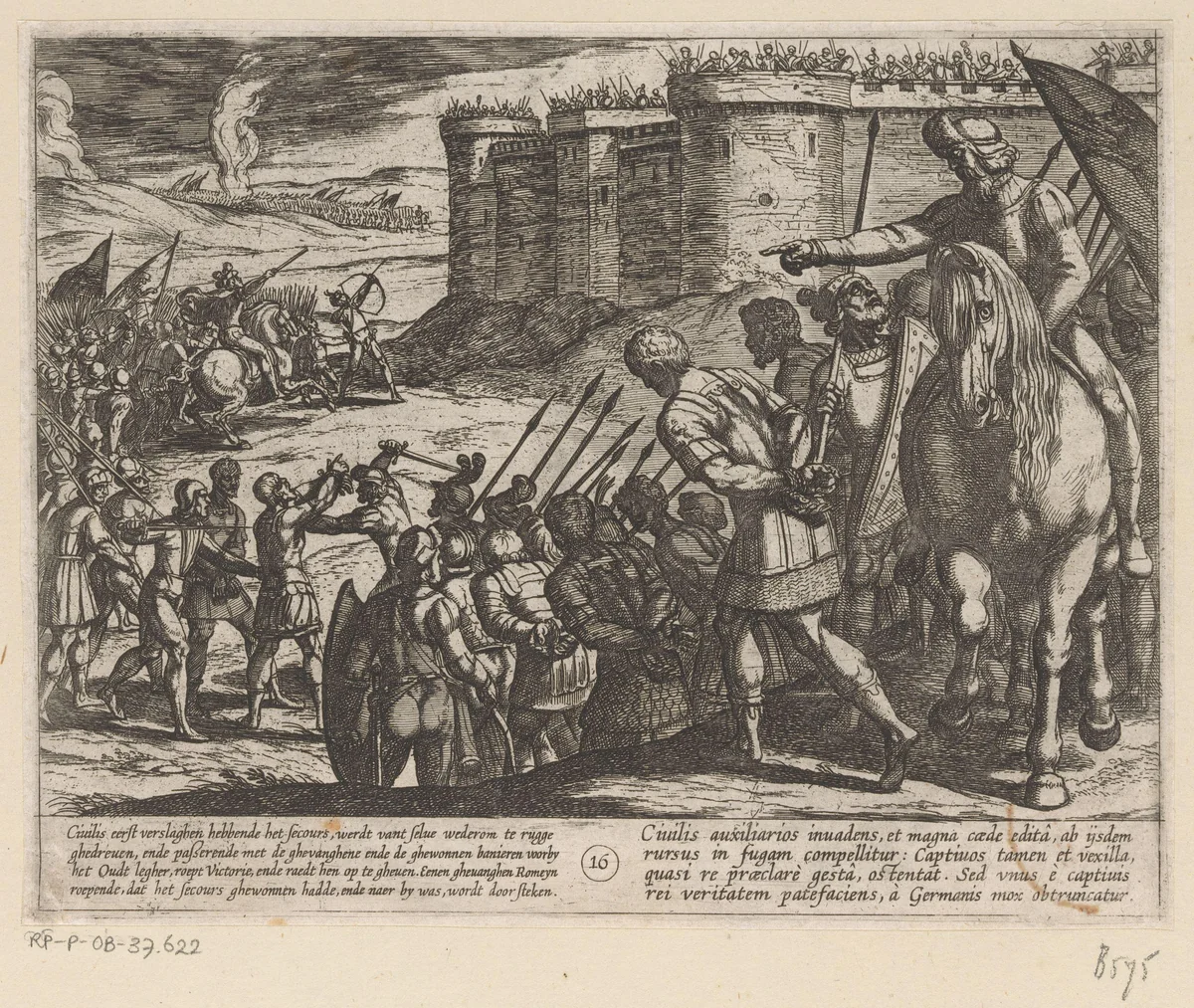 Romeinse gevangenen voor het fort by Antonio Tempesta, print, 1611-1612